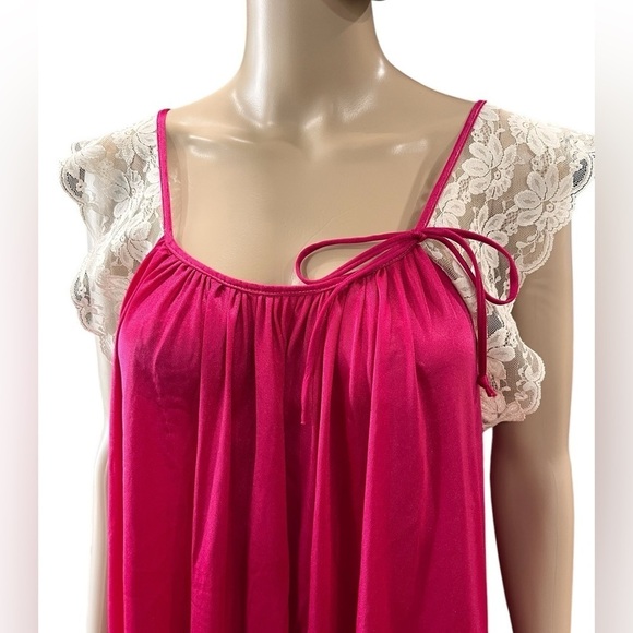 Vintage fuchsia Nightgown nightie Jill Andrea Sexy Lace Long-Large USA made - Picture 3 of 8